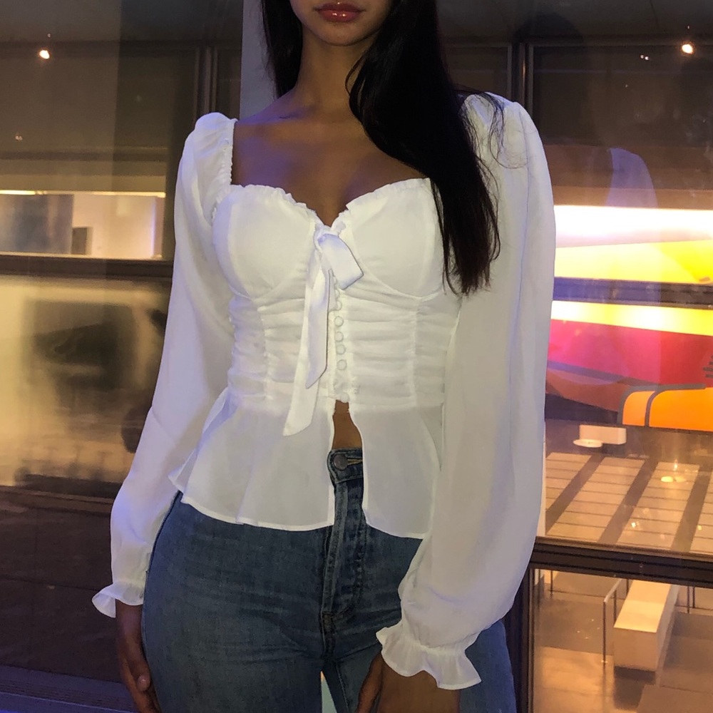 PEARL WHITE MILKMAID BLOUSE - size XS/S/M